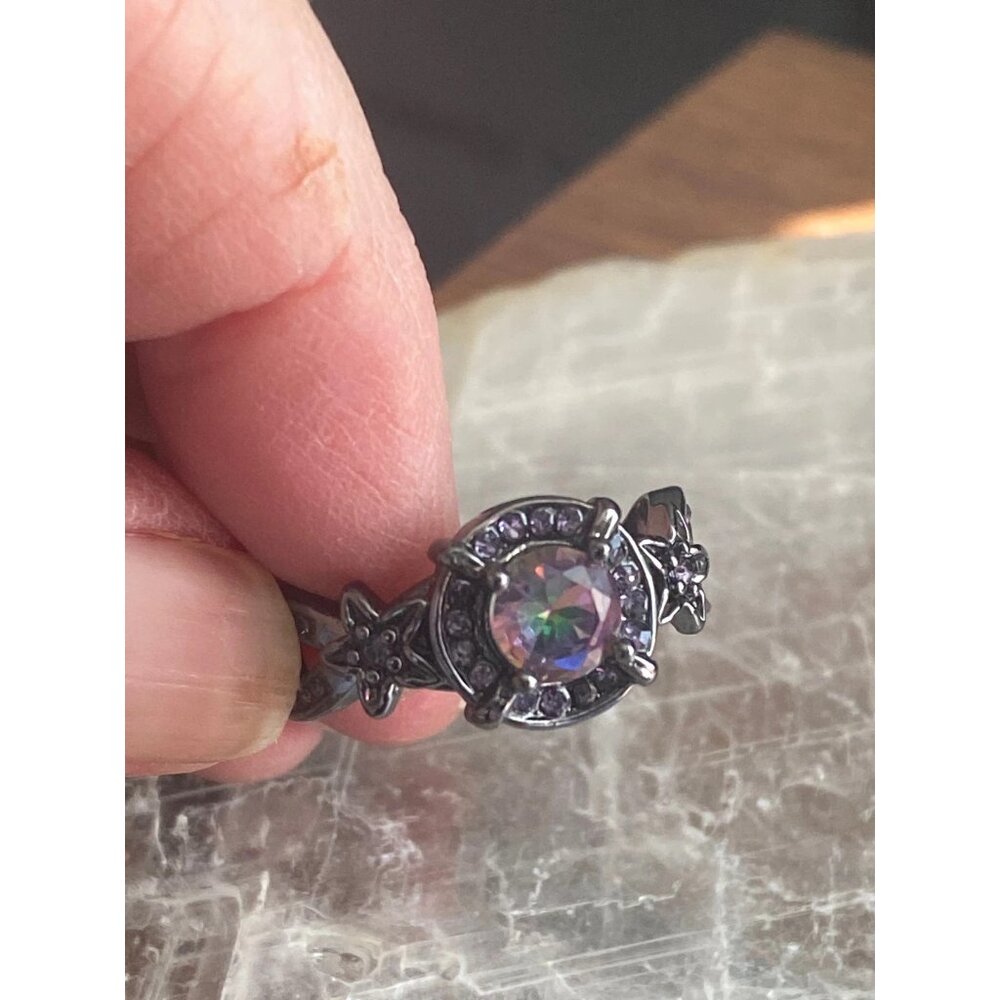 Unique Gun Metal Goth Mystic Crystal Star Ring Size 8